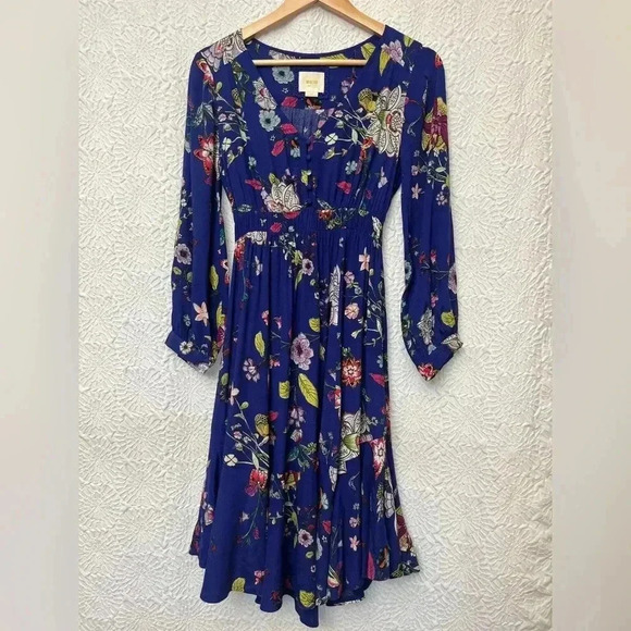 Maeve Maplewood Dress XS Long Sleeve Fit Flare Boho Floral Anthropologie EUC - Picture 15 of 15